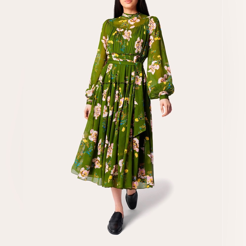 Diane von Furstenberg Kent Dress in August Floral Khaki, Size 6